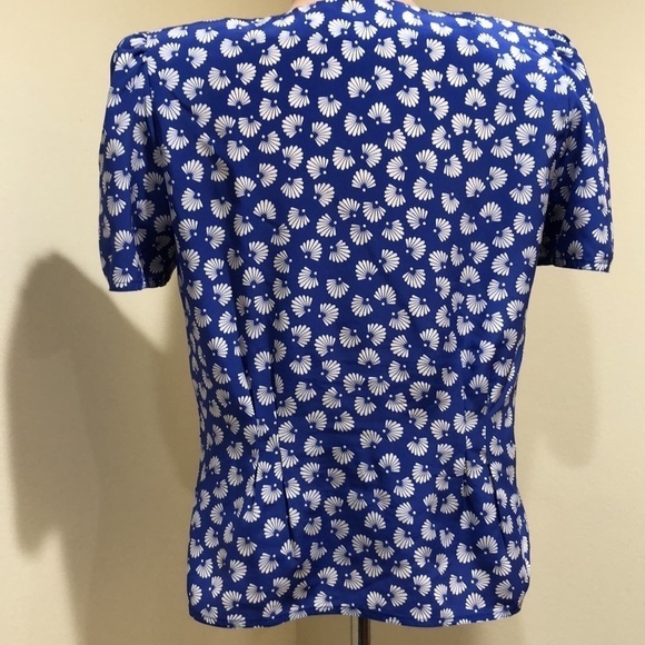 Vintage Blouse Size 6 Blue Fan Print Puff Sleeve - Picture 5 of 10